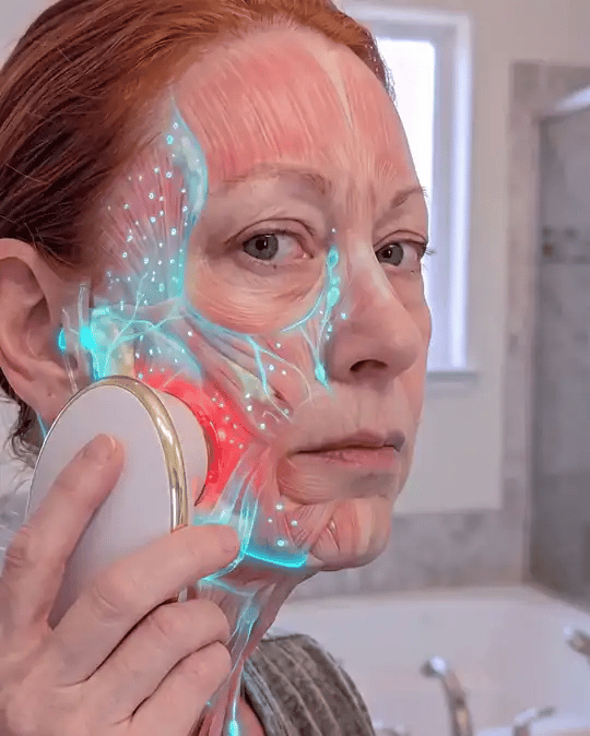 Trapped fluid in the cheek draining through the lymph nodes down the neck