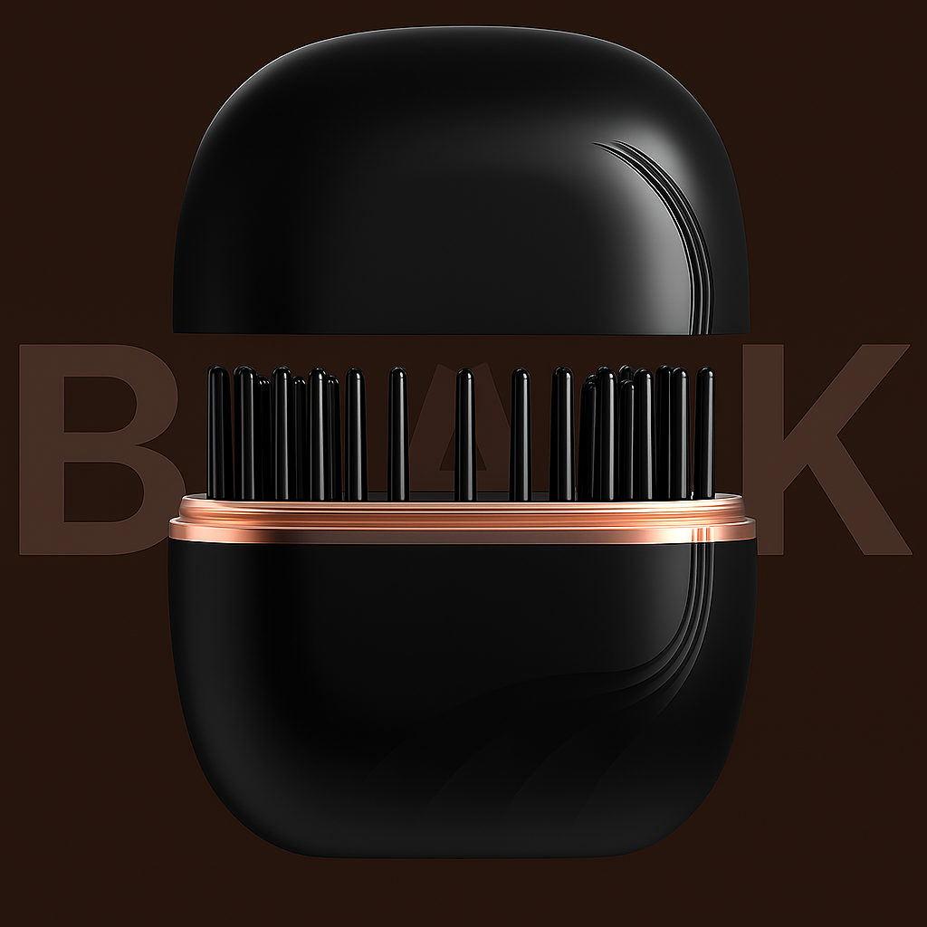 Black hairbrush with rose gold accents on a dark background