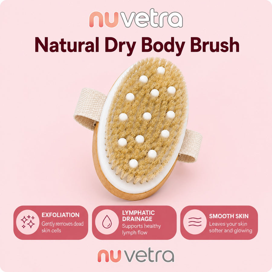 NUVETRA Natural Boar Bristle Dry Body Brush